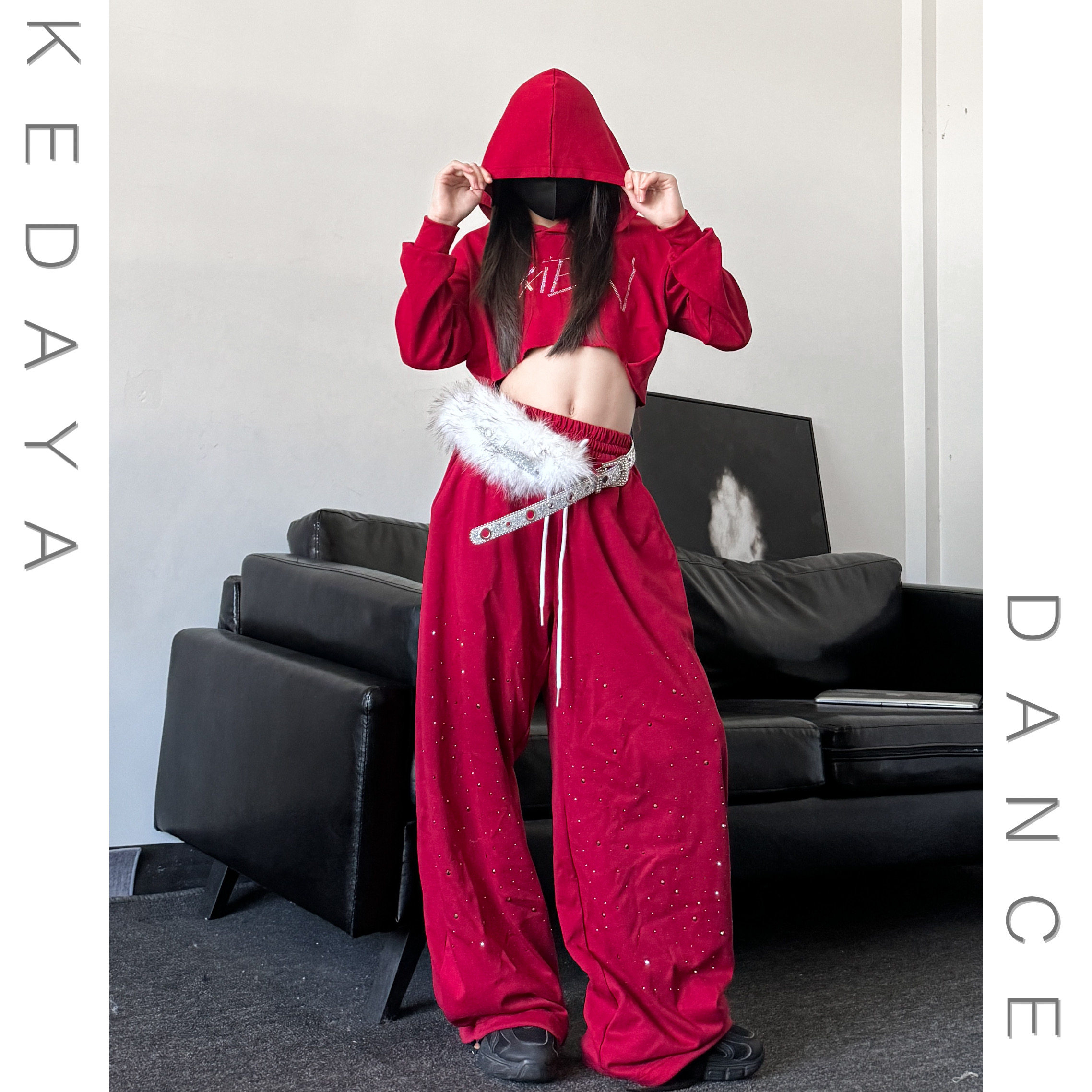 儿童女童爵士舞服少儿街舞服连帽闪钻短卫衣满钻卫裤演出服套装,淘宝优惠券,粉丝福利购,淘宝优惠卷