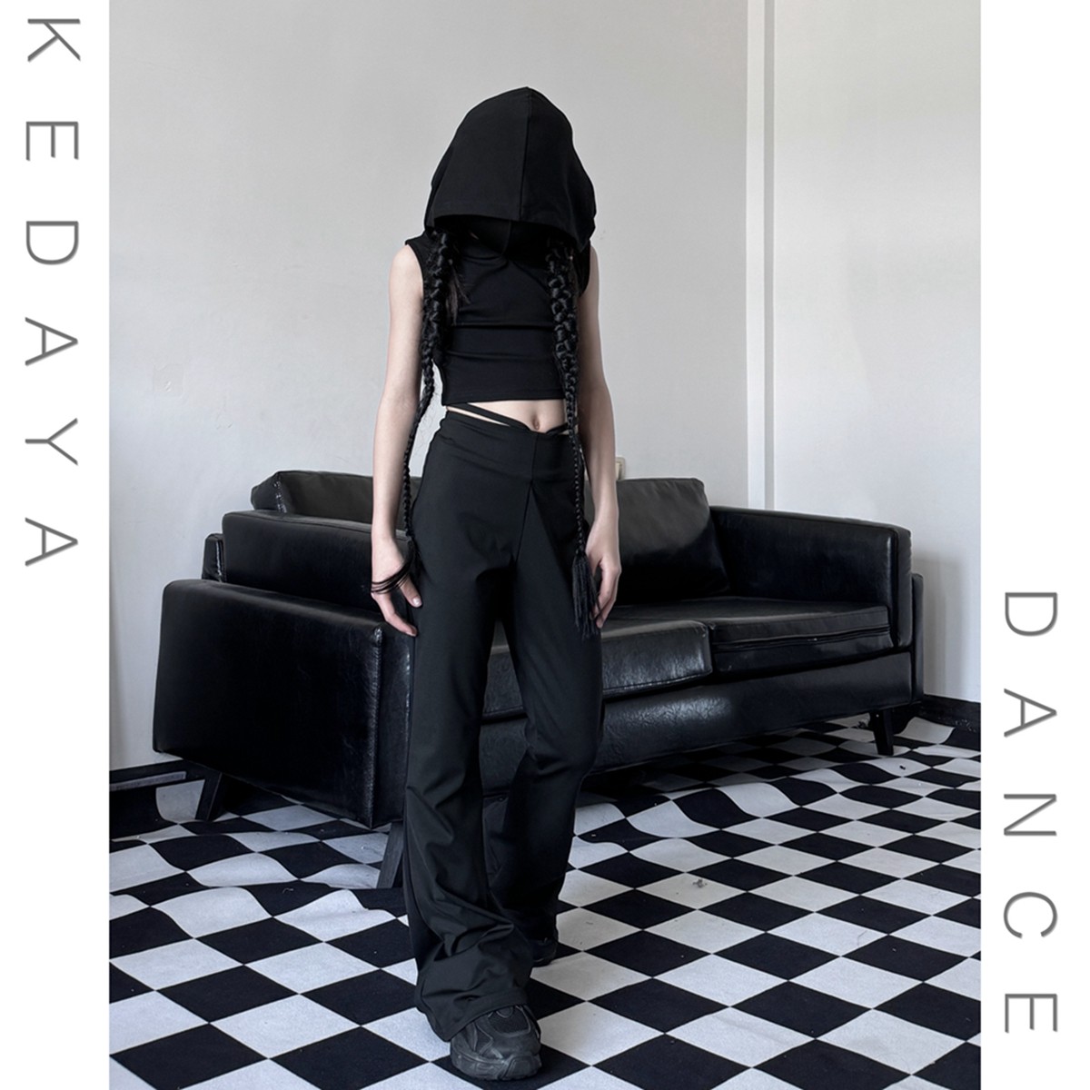 可达鸭家童装潮酷女童废土风连帽上衣显瘦喇叭裤爵士舞演出套装,淘宝优惠券,粉丝福利购,淘宝优惠卷