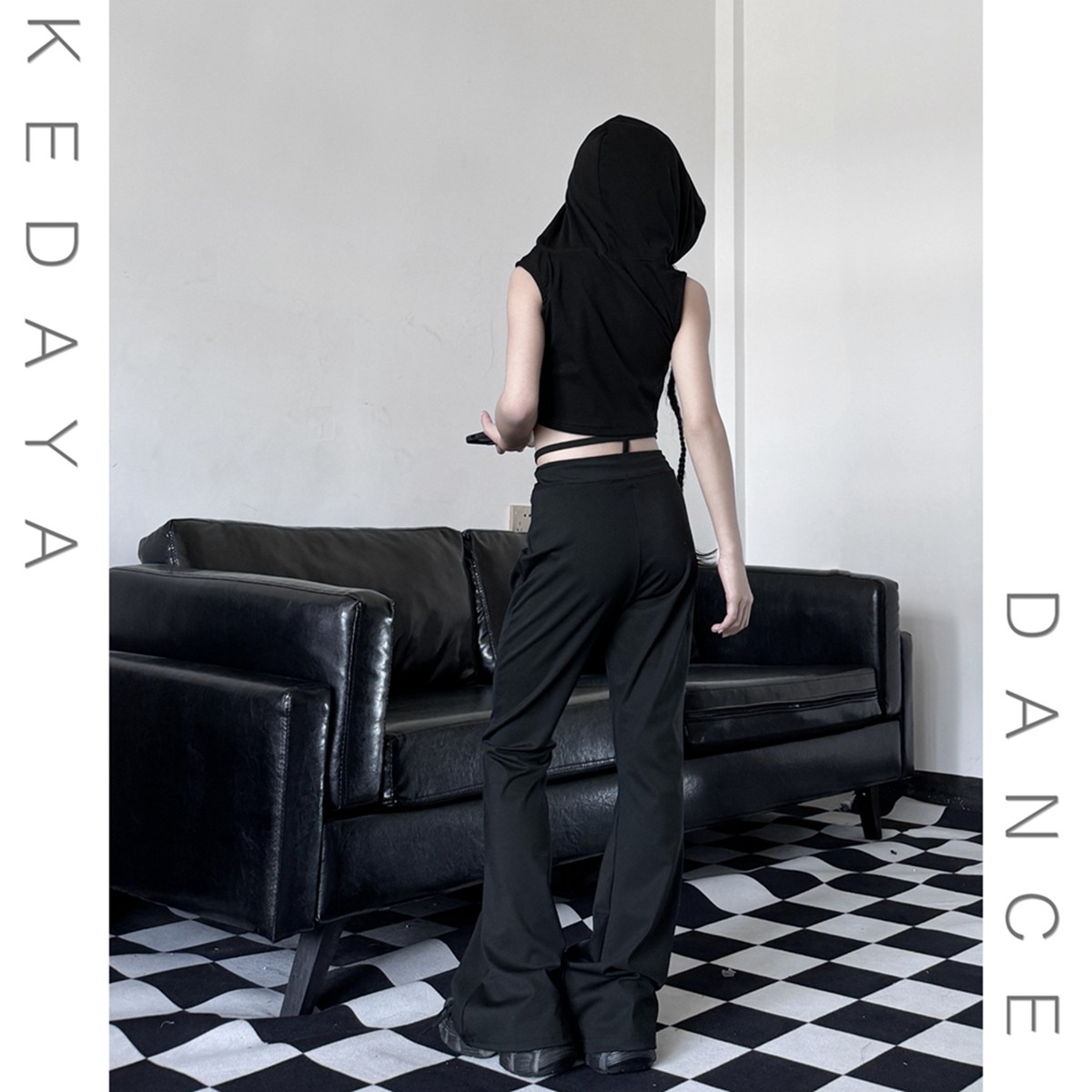 可达鸭家童装潮酷女童废土风连帽上衣显瘦喇叭裤爵士舞演出套装,淘宝优惠券,粉丝福利购,淘宝优惠卷