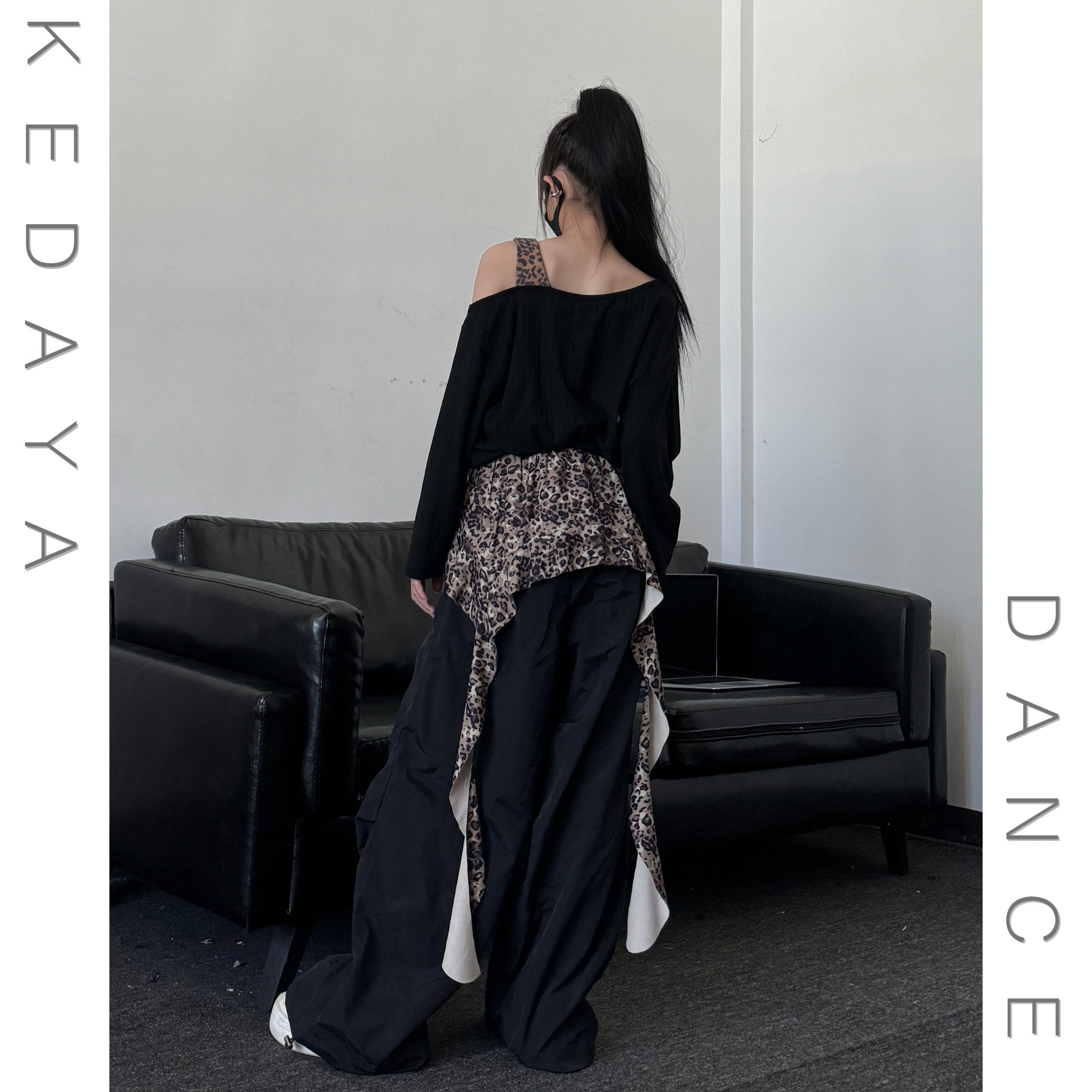 秋季新款童装女童宽松露肩长袖T恤豹纹飘带长裤少儿爵士舞演出服,淘宝优惠券,粉丝福利购,淘宝优惠卷