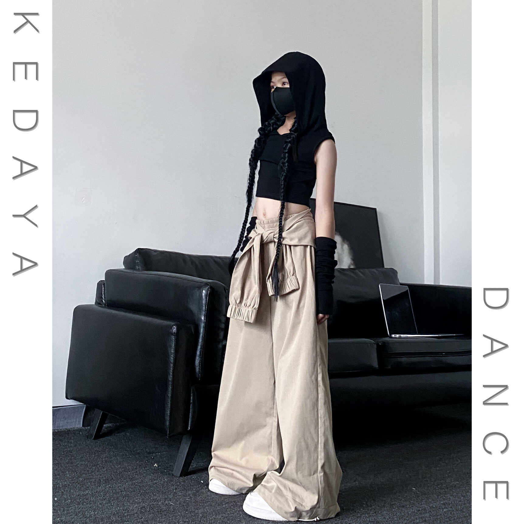 夏季新款童装潮酷女童废土风连帽无袖上衣假两件工装裤爵士舞套装,淘宝优惠券,粉丝福利购,淘宝优惠卷