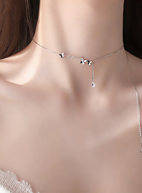 s999纯银蝴蝶流苏项链女