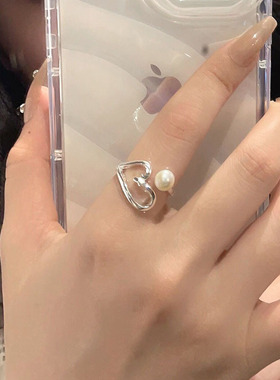 s925纯银爱心淡水珍珠戒指女