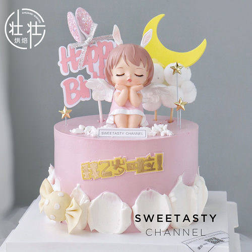 安妮公主蛋糕装饰摆件兔耳朵女孩生日烘焙装扮周岁网红翅膀小天使 - 图0