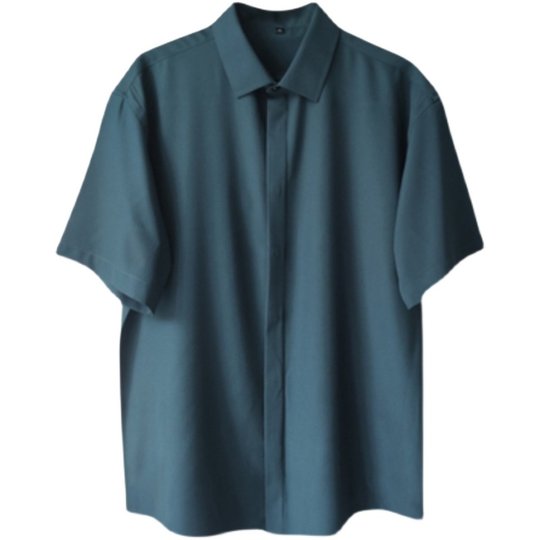 港风垂感冰丝衬衫男短袖宽松黑色高级感夏季薄款ins痞帅衬衣休闲