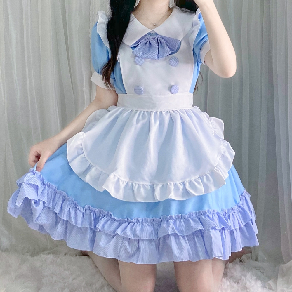 Lolita连衣裙 Cosplay动漫服装洛丽塔软妹日系可爱蓝白女仆装-图1