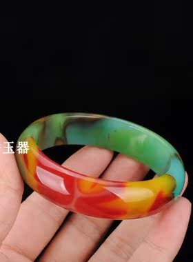 正品新疆和田玉彩玉手镯天然和田白玉羊脂玉鸡血玉女款玉镯子