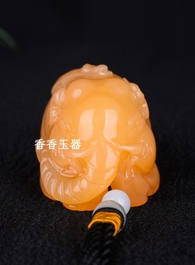 天然和田玉黄玉大象手把件吉祥如意福象把玩件男款玉石小摆件女士