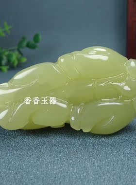 天然新疆和田玉籽料招财貔貅手把件青白玉精雕皮丘把玩件挂件把件