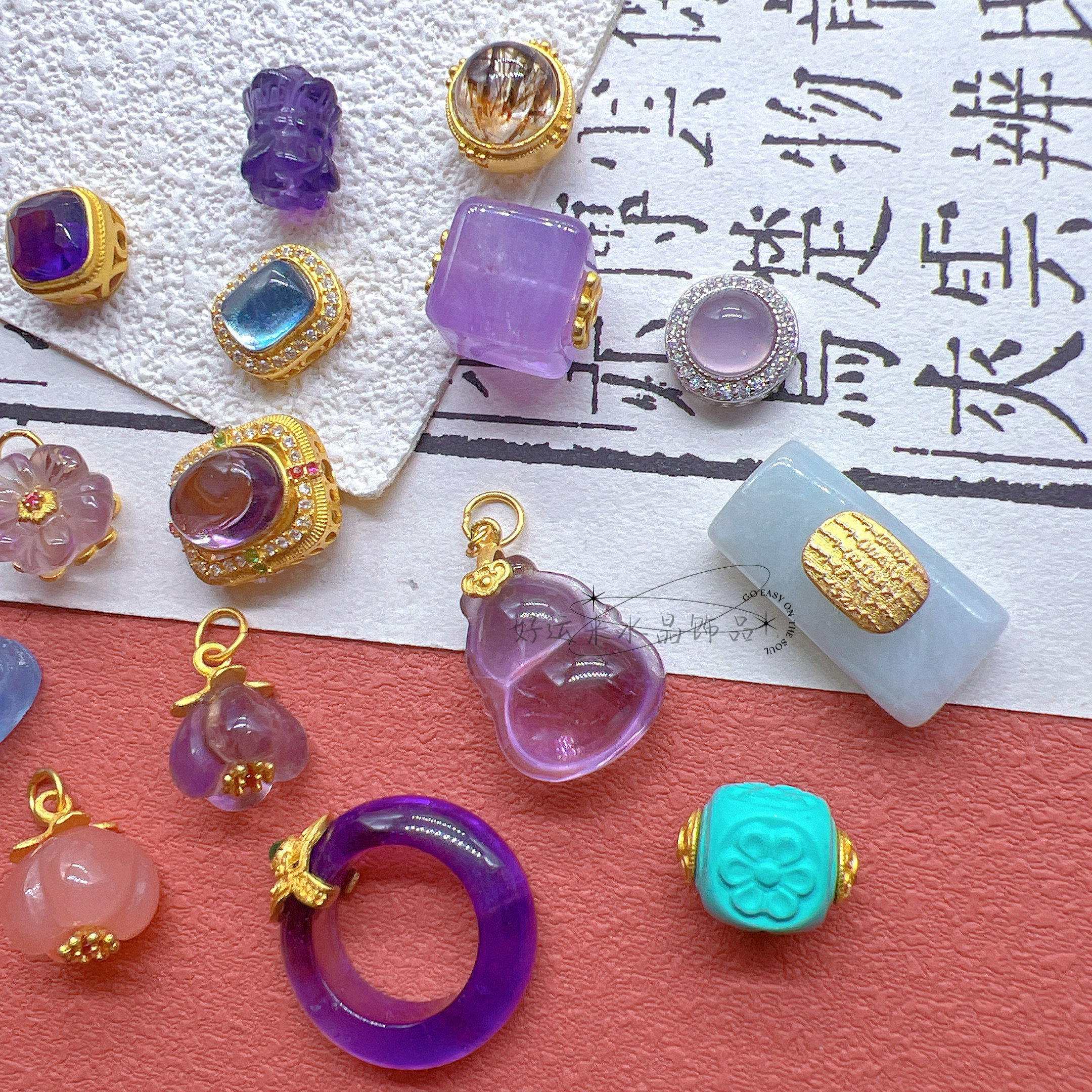 S925古法纯银五条经镶嵌翡翠发紫水晶葫芦方糖桂花海蓝宝貔貅配件,淘宝优惠券,粉丝福利购,淘宝优惠卷