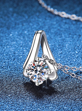 S925银镀18K金PT950铂金镶嵌1克拉D色莫桑石吊坠简约莫桑钻女项链