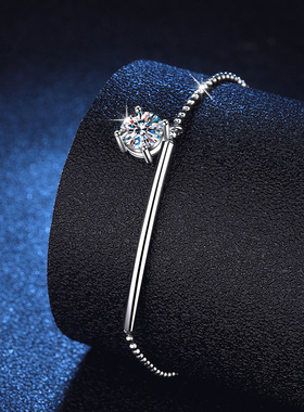 S925银镀18K金PT950铂金镶嵌1克拉D色莫桑石脚链半月弯莫桑钻手链