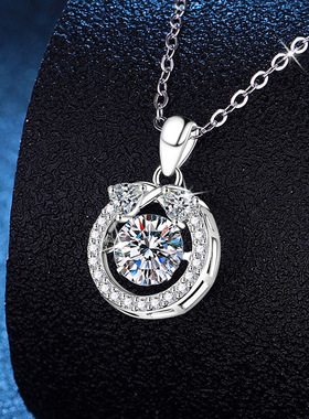 S925银镀18K金PT950铂金镶嵌1克拉莫桑石项链吊坠时尚莫桑钻项链