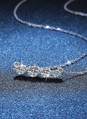 S925银镀18K金PT950铂金镶嵌1.2ctD色莫桑钻项链满钻简约女款吊坠