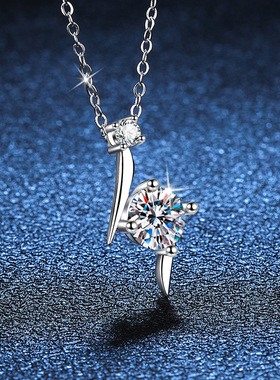 S925银镀18K金PT950铂金镶一克拉D色莫桑石锁骨链吊坠莫桑钻项链