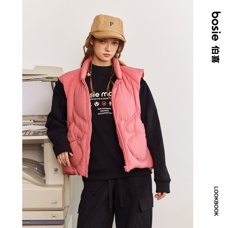 bosie2025年冬季新款羽绒马甲男情侣短款廓形羽绒马甲外套 - 图0