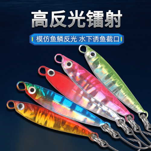 微物小铁板路亚饵加强钩旋转卸力仿生双面不对称反光镭射鱼饵假饵 - 图2