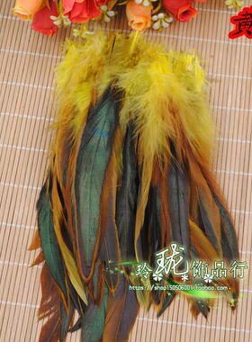 100根DIY配件多色发绿光鸡毛12-18cm 接发羽毛 彩色鸡毛耳环羽毛