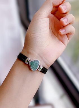 天然翡翠纯银豪镶佛公手表