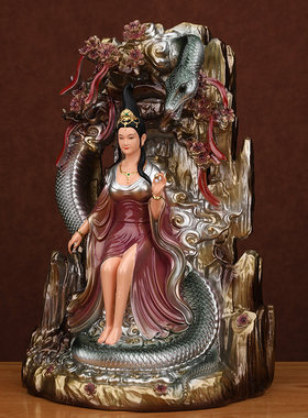 正品飞天蛇仙姑娘女娲神像娘娘白蛇青蛇摆件供奉像体真身招财树脂