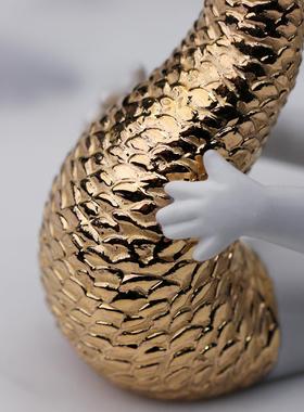 陶瓷美人鱼宝宝装饰摆件24k镀金