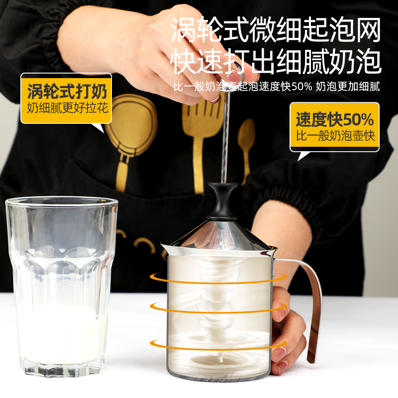 德国Derlla奶泡机家用奶泡打发器手动打奶泡壶咖啡奶泡杯手工打泡-图2