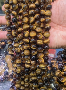 天然品质好黄虎眼石10-12毫米半成品长链散珠diy手链项链配珠饰品