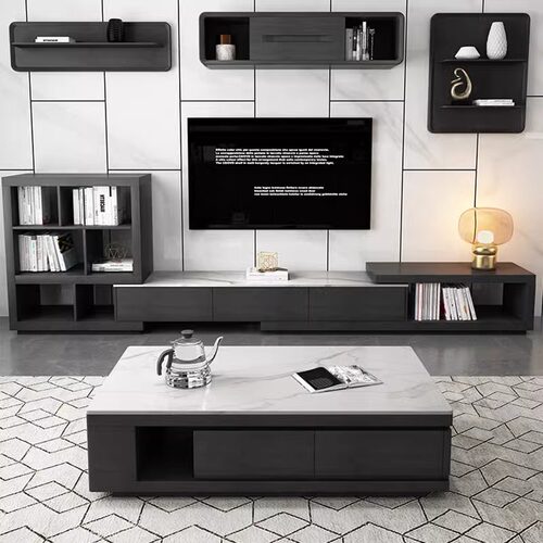 岩板茶几电视柜组合现代简约小户型家用客厅伸缩极简茶几桌 - 图0