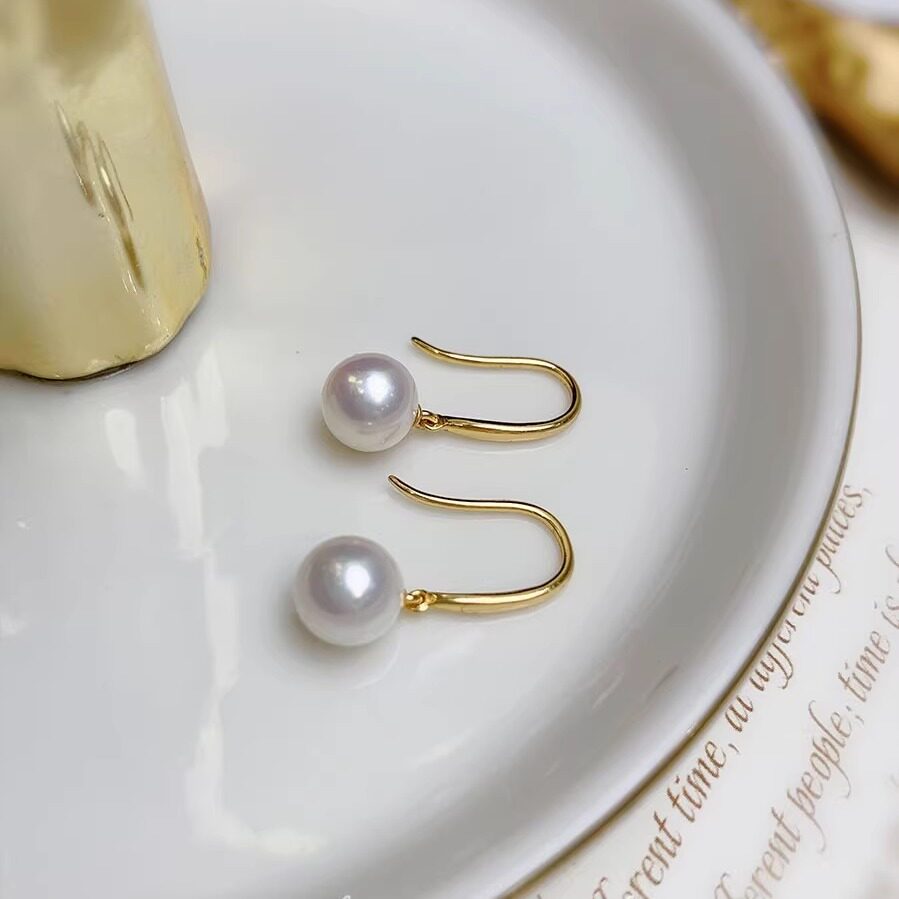 《明朗》简约极光淡水珍珠耳钩精致精工纯银金色经典耳环气质女夏,淘宝优惠券,粉丝福利购,淘宝优惠卷