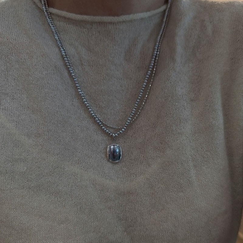 《方寸之幽》蓝色海水马贝珍珠S925纯银可掰扣吊坠耳钉戒指套装 - 图1