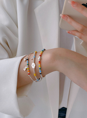 925纯银彩虹手链女夏季笑脸爱心小熊云朵ins小众设计2025年新款潮