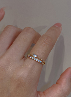 金色爱心锆石开口戒指女ins轻奢精致食指戒夏高级感时尚小众指环