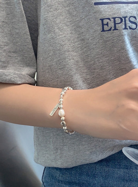 珍珠碎银子金属手链女小众设计感轻奢精致珍珠银手镯高级感