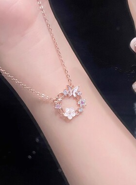 花环飞蝶舞项链女轻奢小众森系小清新时尚百搭设计感锁骨链项饰品