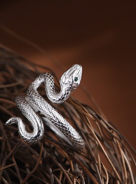 S925纯银蛇形戒指素银工艺开口小众设计女款轻奢简约风十二生肖蛇