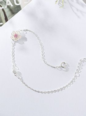 925纯银花朵手链女 韩版甜美简约小众设计学生闺蜜小清新手饰