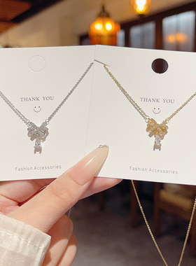 时尚甜美蝴蝶结水滴项链配饰女轻奢高级感气质小众锁骨链百搭颈链