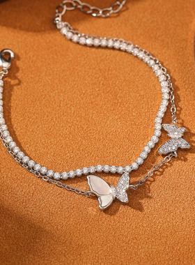 双层锆石蝴蝶手链女轻奢时尚小众高级感百搭气质个性爆款手饰