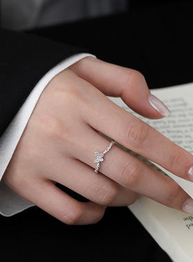 925纯银蝴蝶戒指轻奢食指戒小众高级感素圈女开口戒尾戒
