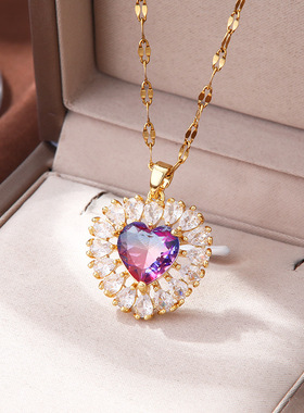 海洋之心钛钢项链女轻奢小众设计高级感锁骨链锆石爱心吊坠配饰品