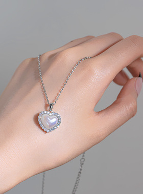 银色满钻爱心吊坠钛钢项链女轻奢小众夏季锁骨链时尚网红饰品