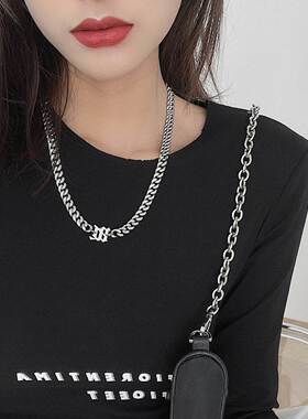 钛钢不掉色粗链子古巴链项链女男潮欧美NK链嘻哈卫衣链子配饰