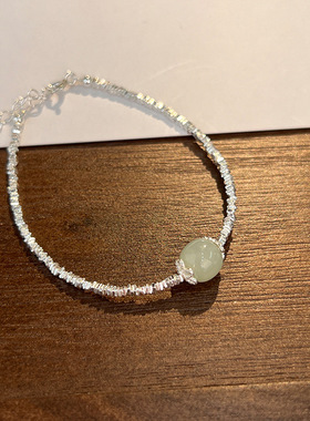 s925纯银国风玉石碎银子手链女小众新中式百搭高级感手饰