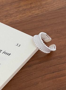 2025秋款几何凹面宽面圆珠开口戒指女食指环简约ins925纯银