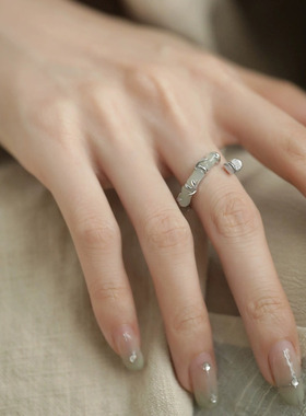 s925纯银竹节戒指女2024年新款简约中国风小众设计个性古风食指戒