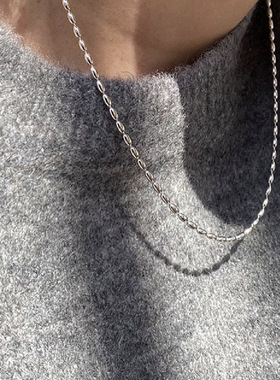 简约百搭S925镀银米粒项链法式橄榄珠锁骨链叠戴高级感毛衣链