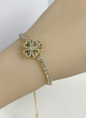 闪亮锆石旋转四叶草手链女
