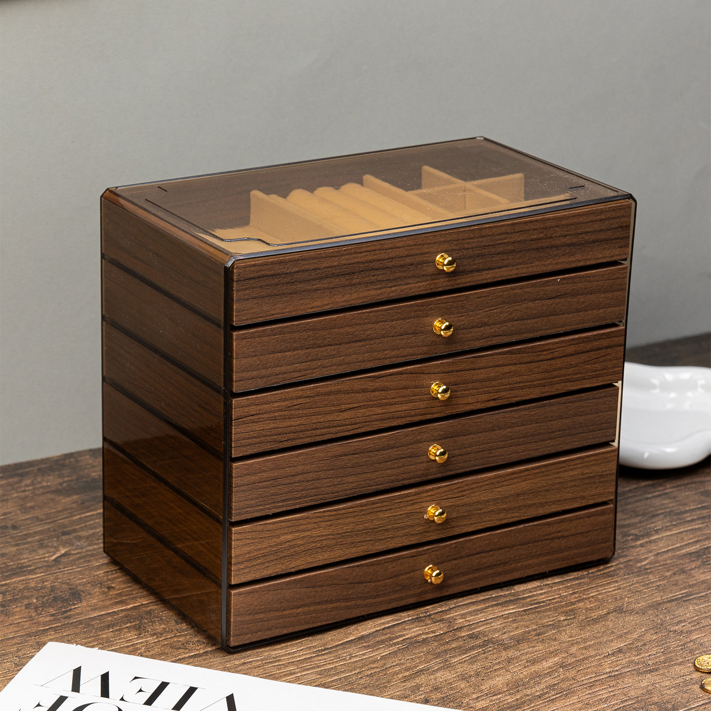 复古风胡桃木首饰盒高颜值饰品收纳盒多层分格桌面耳钉耳环珠宝盒,淘宝优惠券,粉丝福利购,淘宝优惠卷