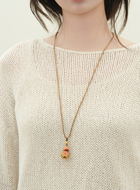 长款彩色新中式沙金葫芦项链