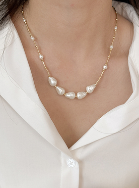 轻奢气质18K金S家珍珠串珠项链